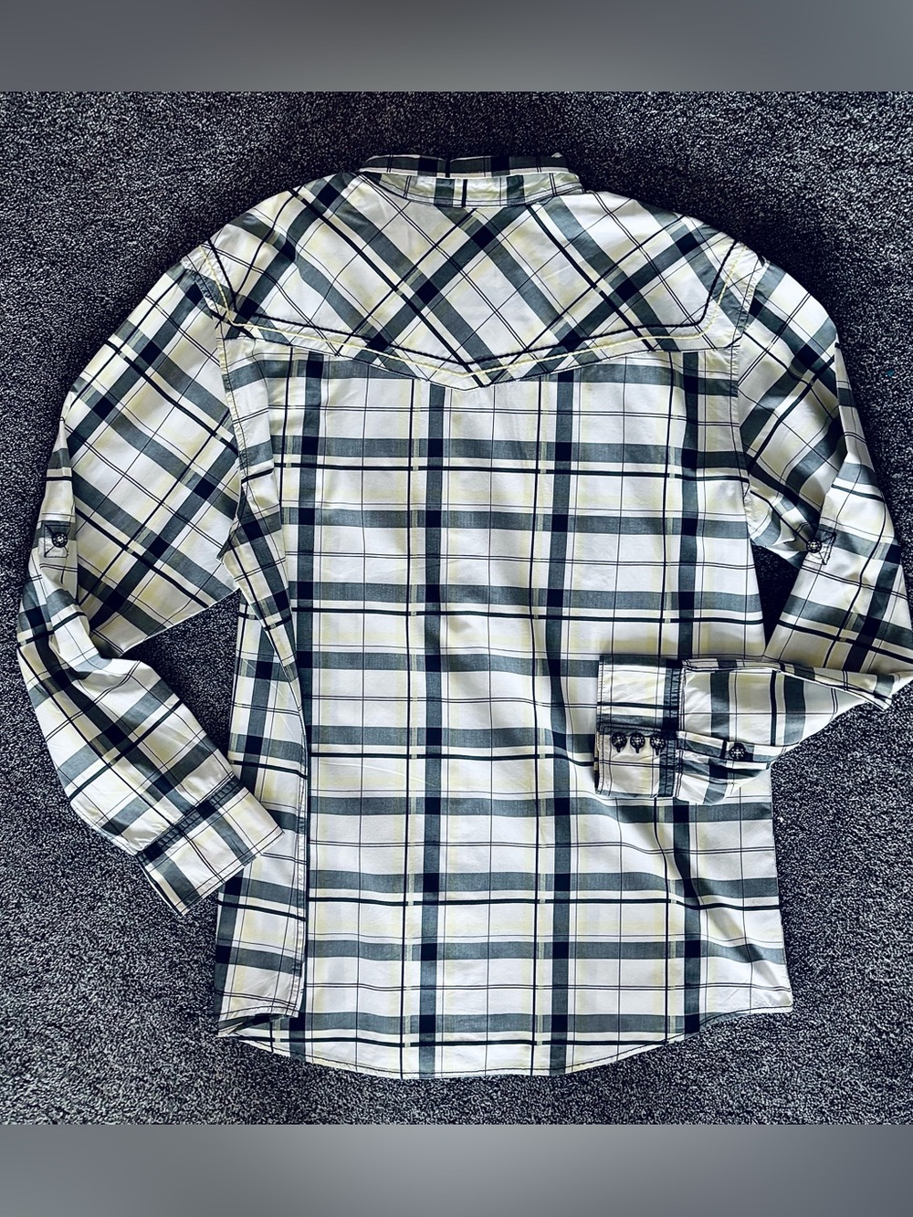 BKE Slim Fit Plaid Shirt in White, Gray & Yellow. (XXL)